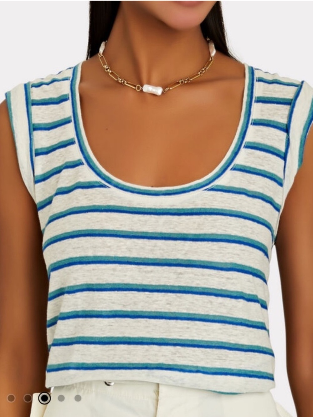 Veronica Beard Arion Stripe Linen Muscle Tee Shirt Ivory Multi Stripe